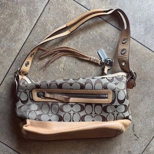 Coach Signature Brown and Tan Shoulder Bag